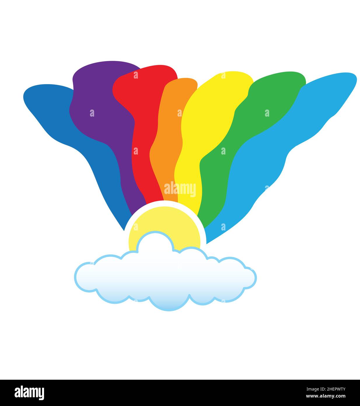 Hippie rainbow sun cloud art work element vector isolated on white background Stock Vector