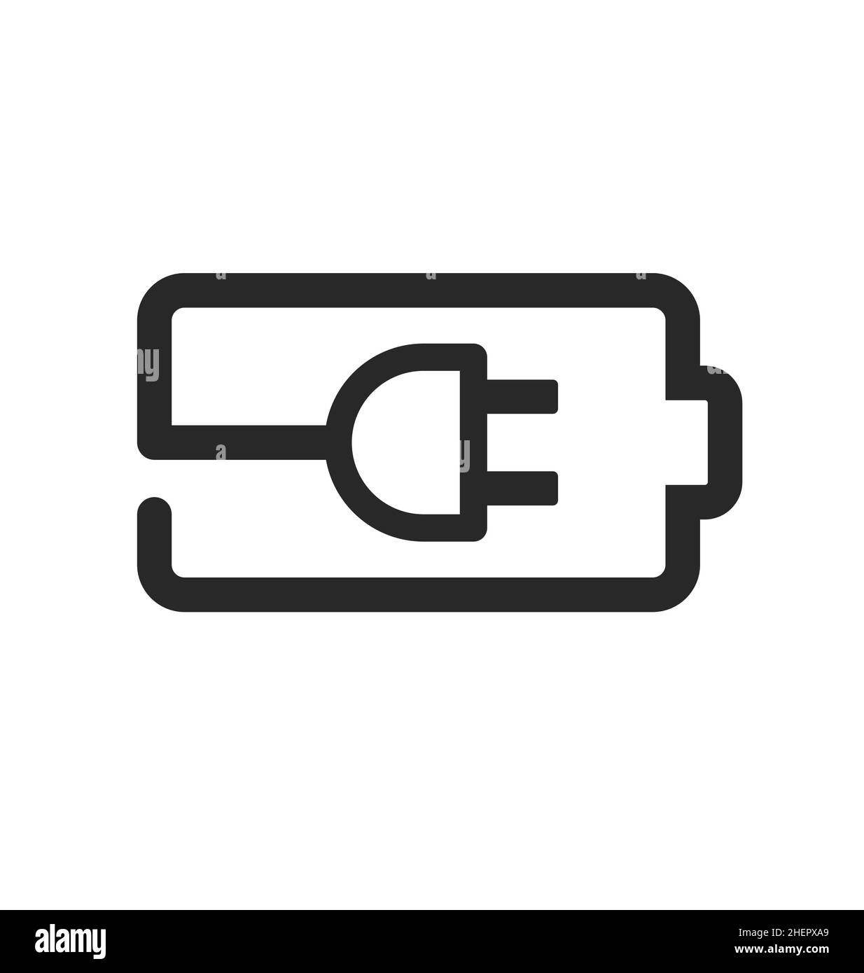 simple battery charge point icon with power plug symbol outline vector isolated on white background Stock Vector