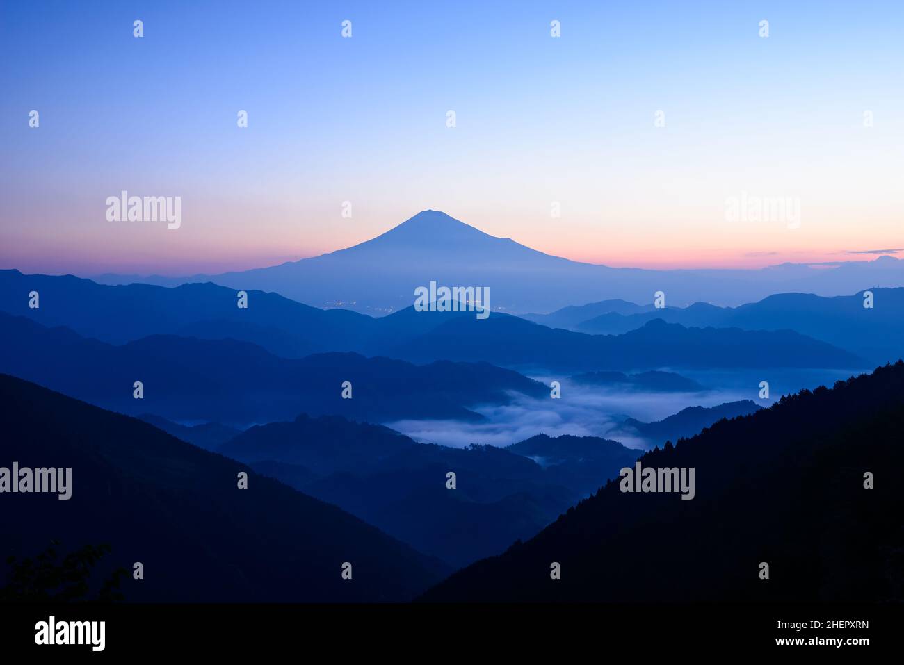Mount Fuji And The Mountains At Dawn In Shizuoka Prefecture Stock Photo