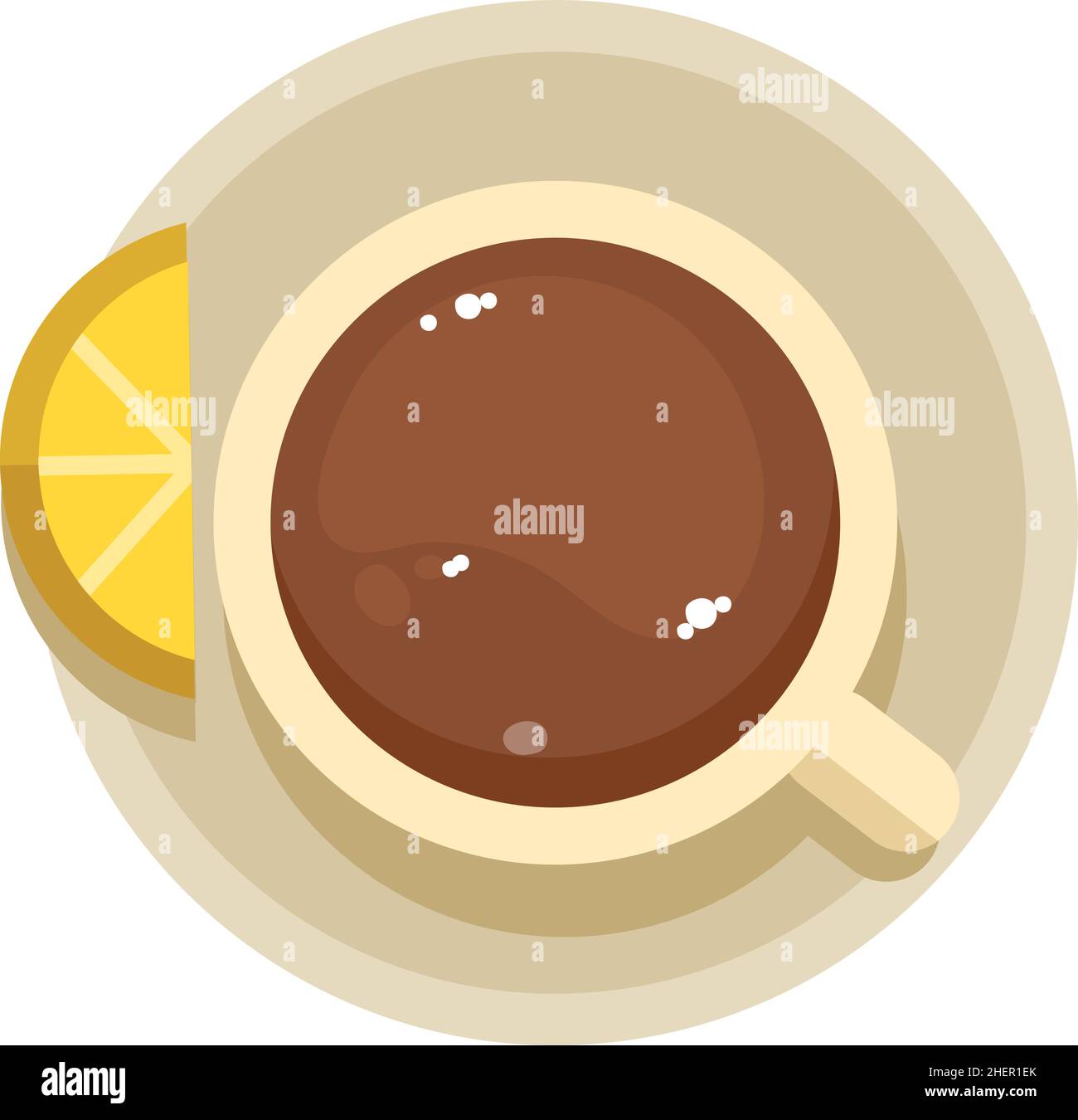Cup of tea with lemon slice on saucer. Traditional english drink Stock