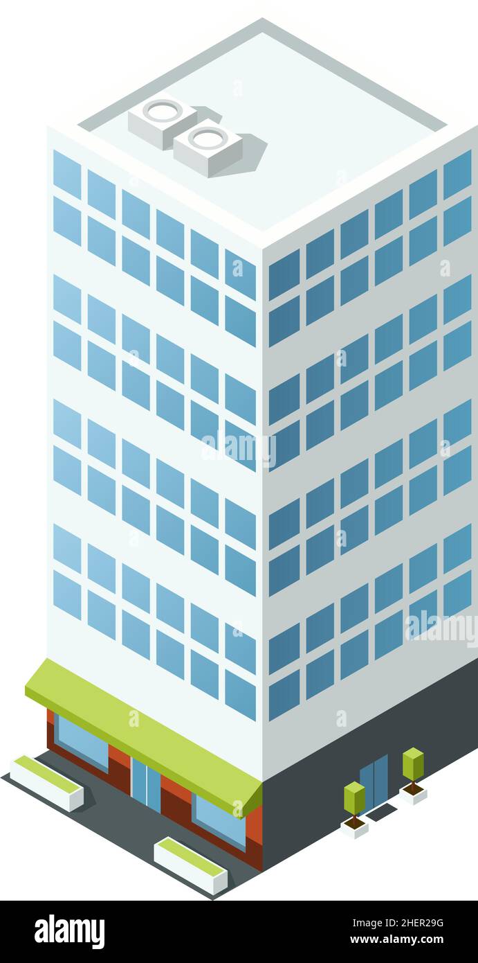 Isometric office building. City business center icon Stock Vector
