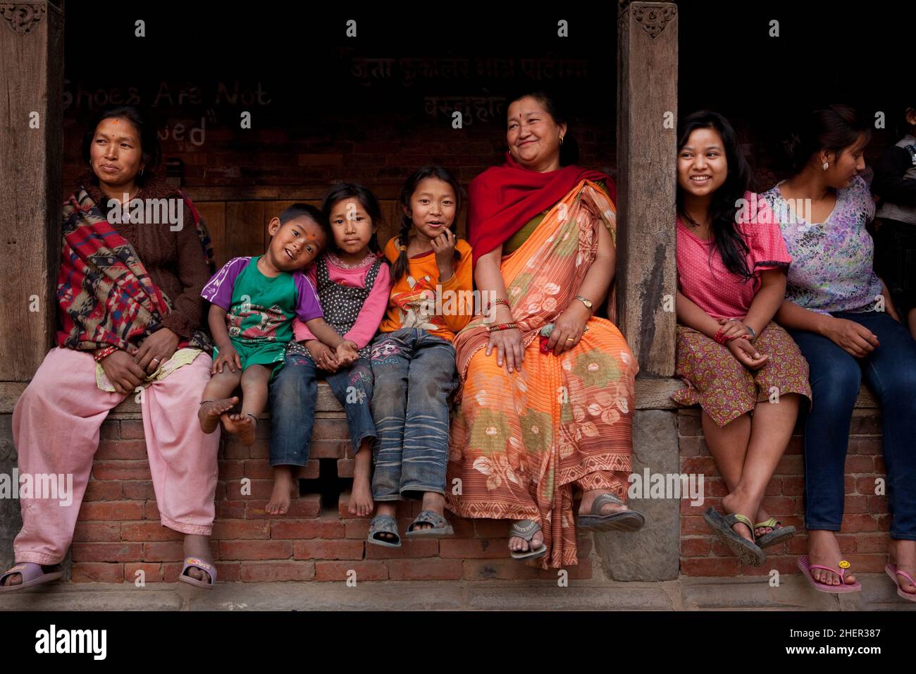 Onlookers during Brahmayani Jatra festivities in the UNESCO World Heritage city of Bhaktapur, Nepal. Stock Photo