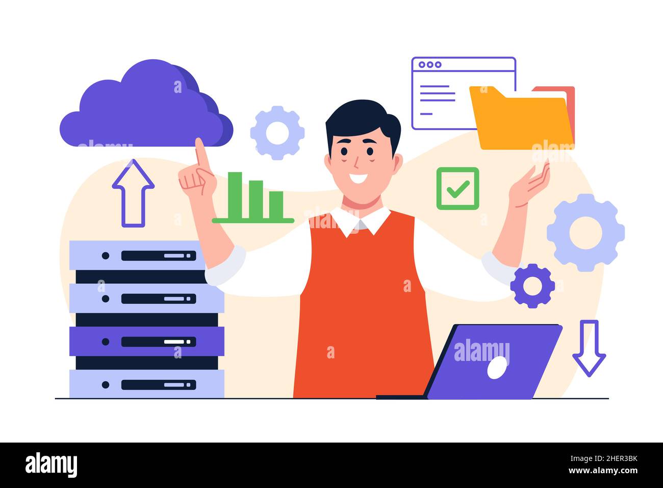 Hand drawn flat design website hosting illustration Vector illustration. Stock Vector