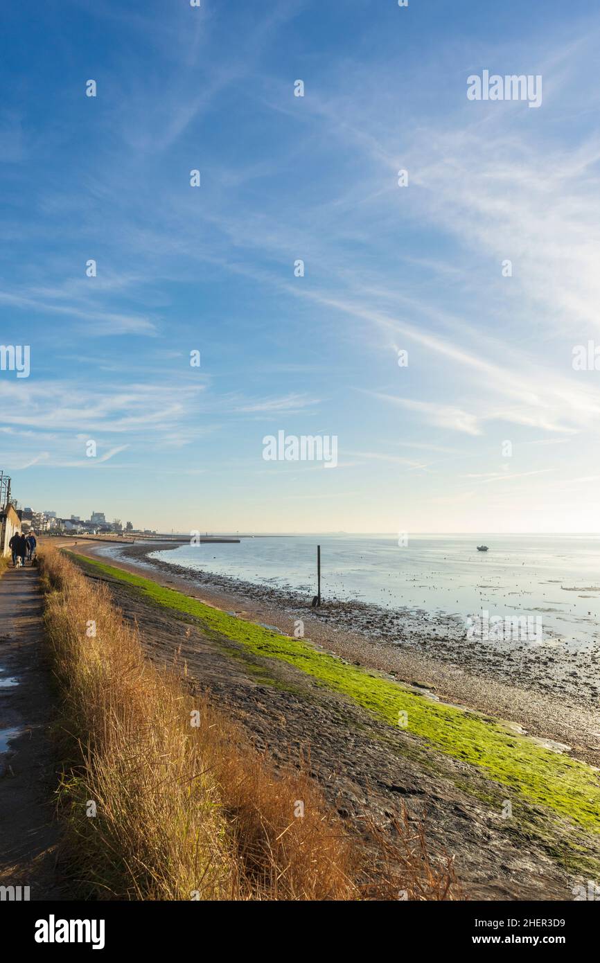 Footpath Between Old Leigh and Chalkwell on Thames Estuary on a Bright and Sunny January Morning Stock Photo