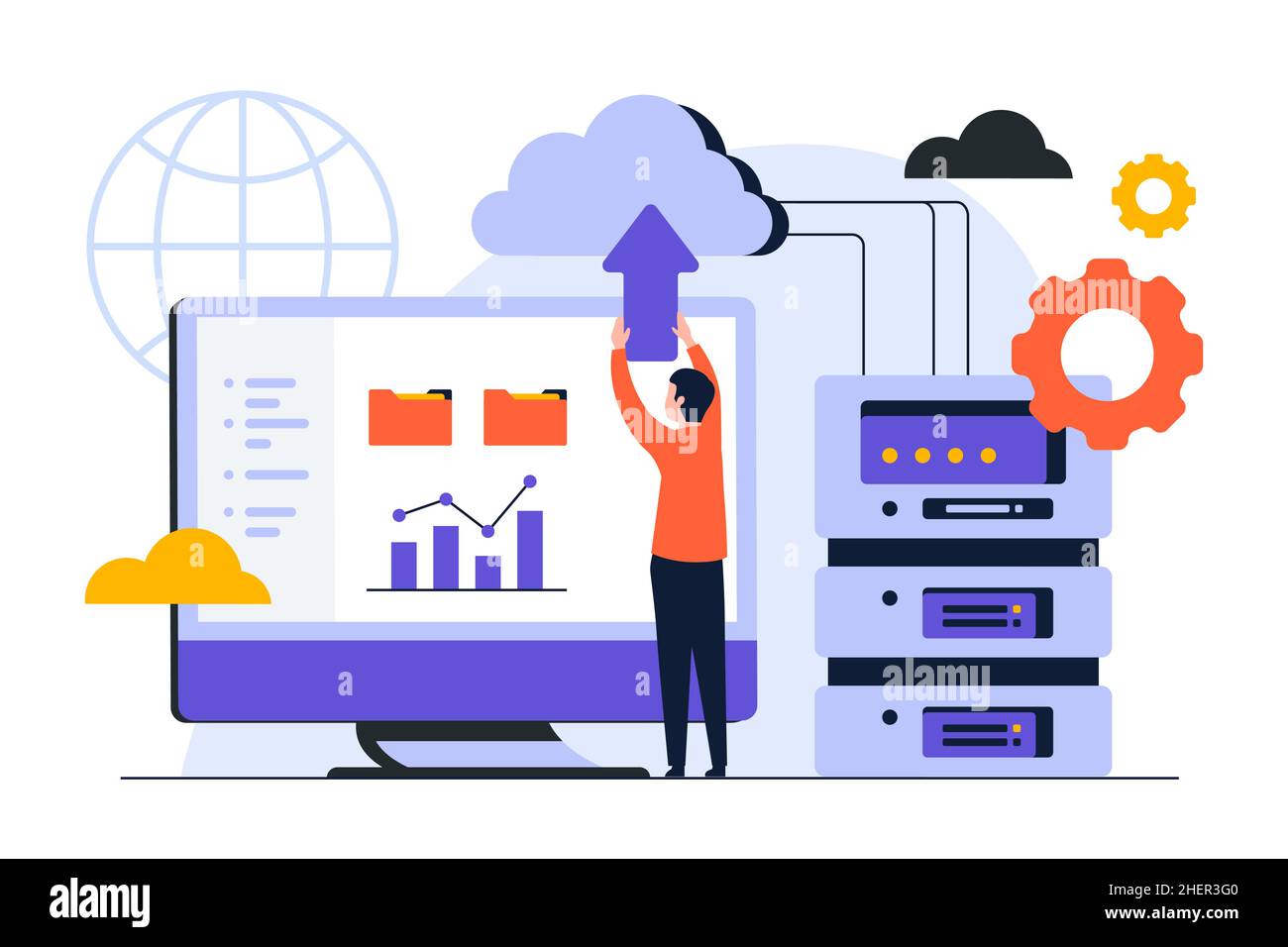 Hand drawn flat design website hosting illustration Vector illustration. Stock Vector