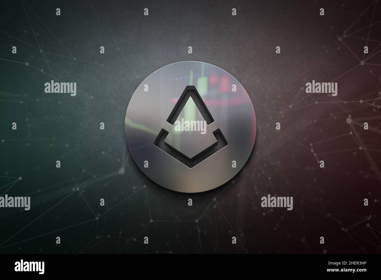 3D rendering augur cryptocurrency coin on colorful background ...