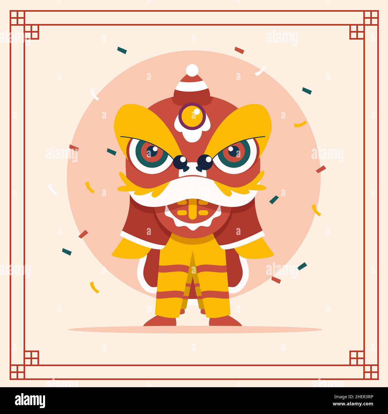 Flat chinese new year lion dance illustration Vector illustration Stock ...