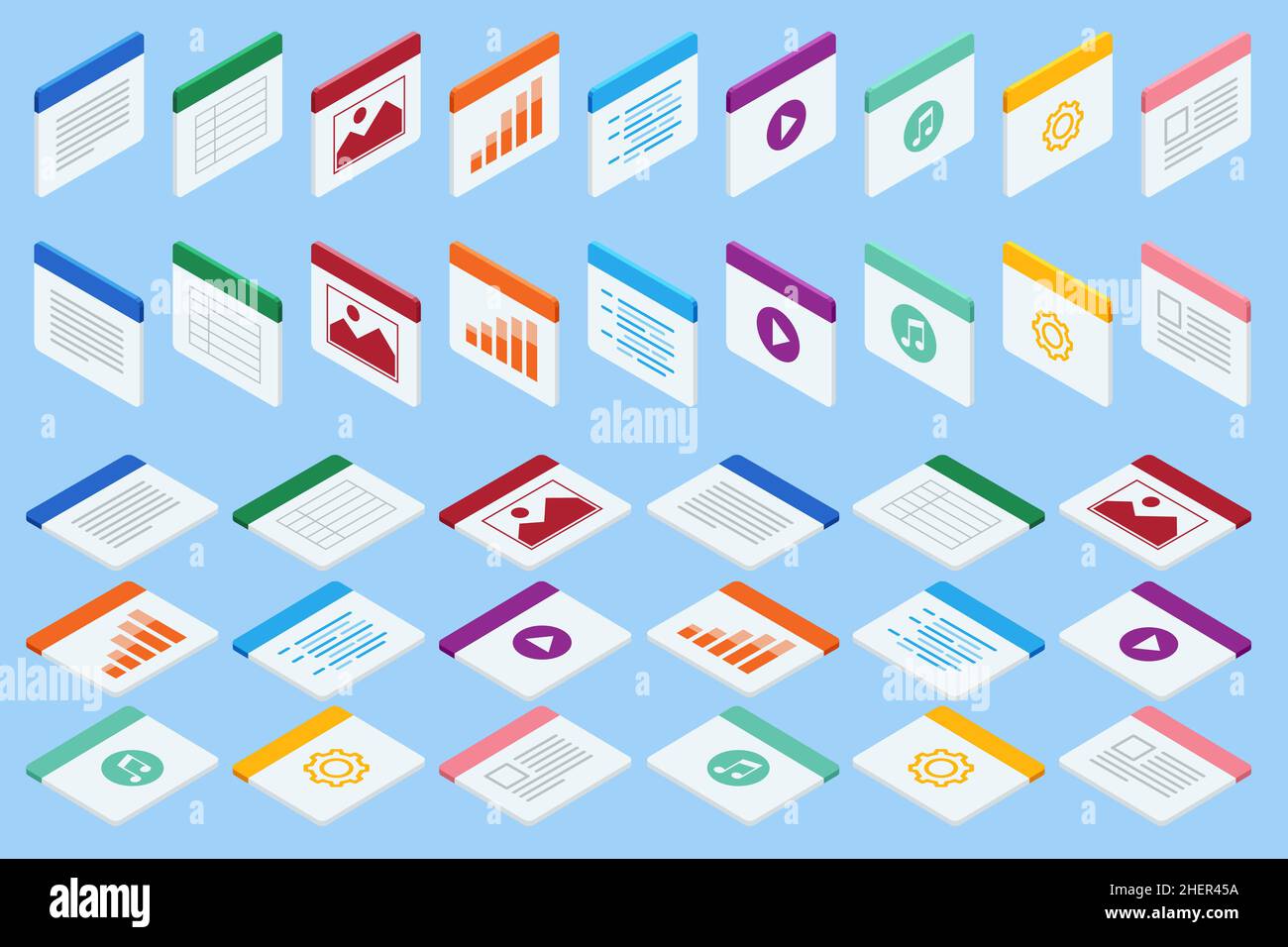 Isometric big set of document flow management. Documents icon set for user interface and web sites. Stock Vector