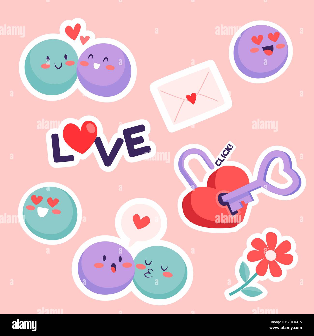 Flat valentines day stickers set Vector illustration Stock Vector Image ...
