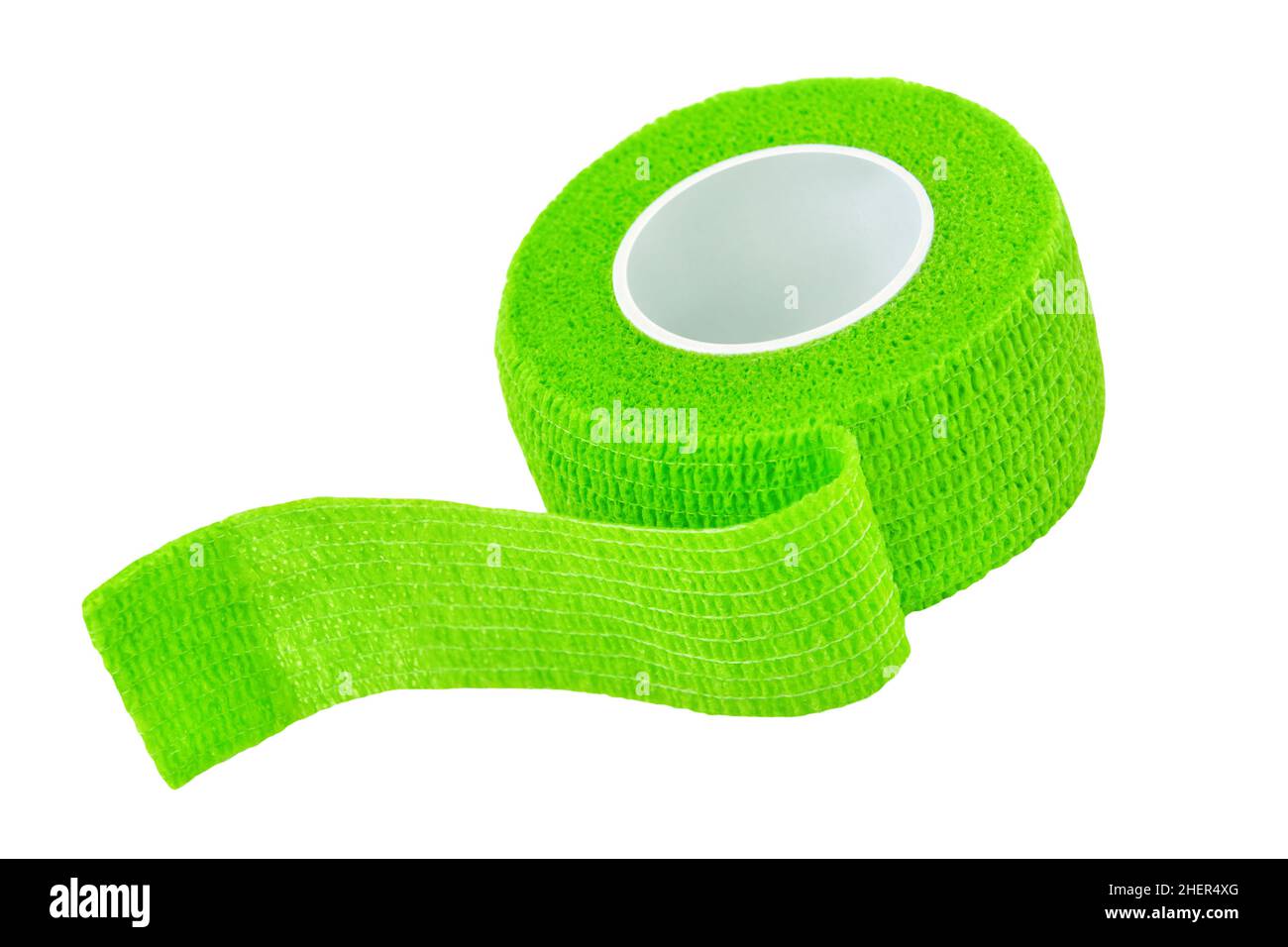 Green extensible plaster roll isolated against white background Stock Photo