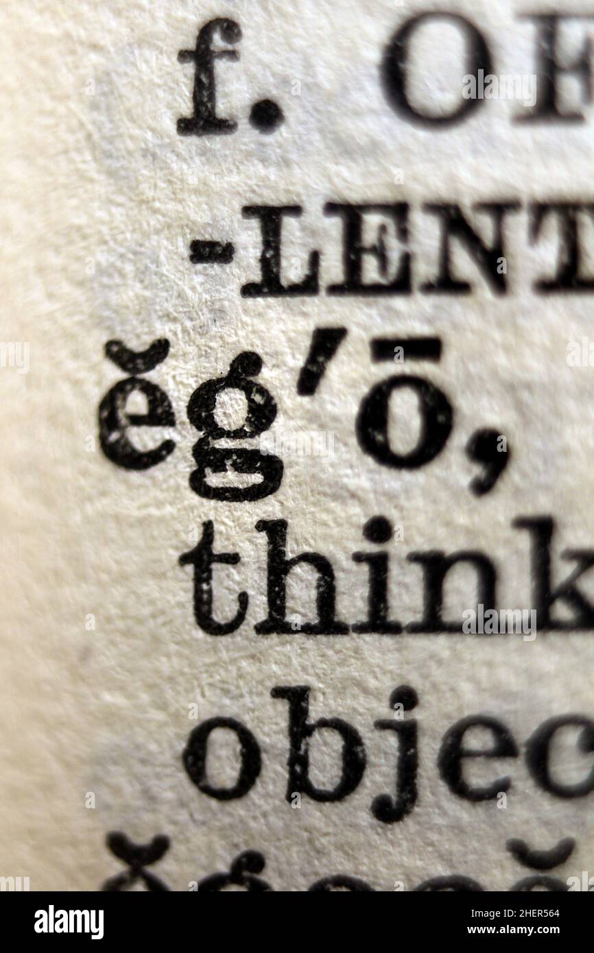 Definition of word ego on dictionary page, closeup Stock Photo Alamy