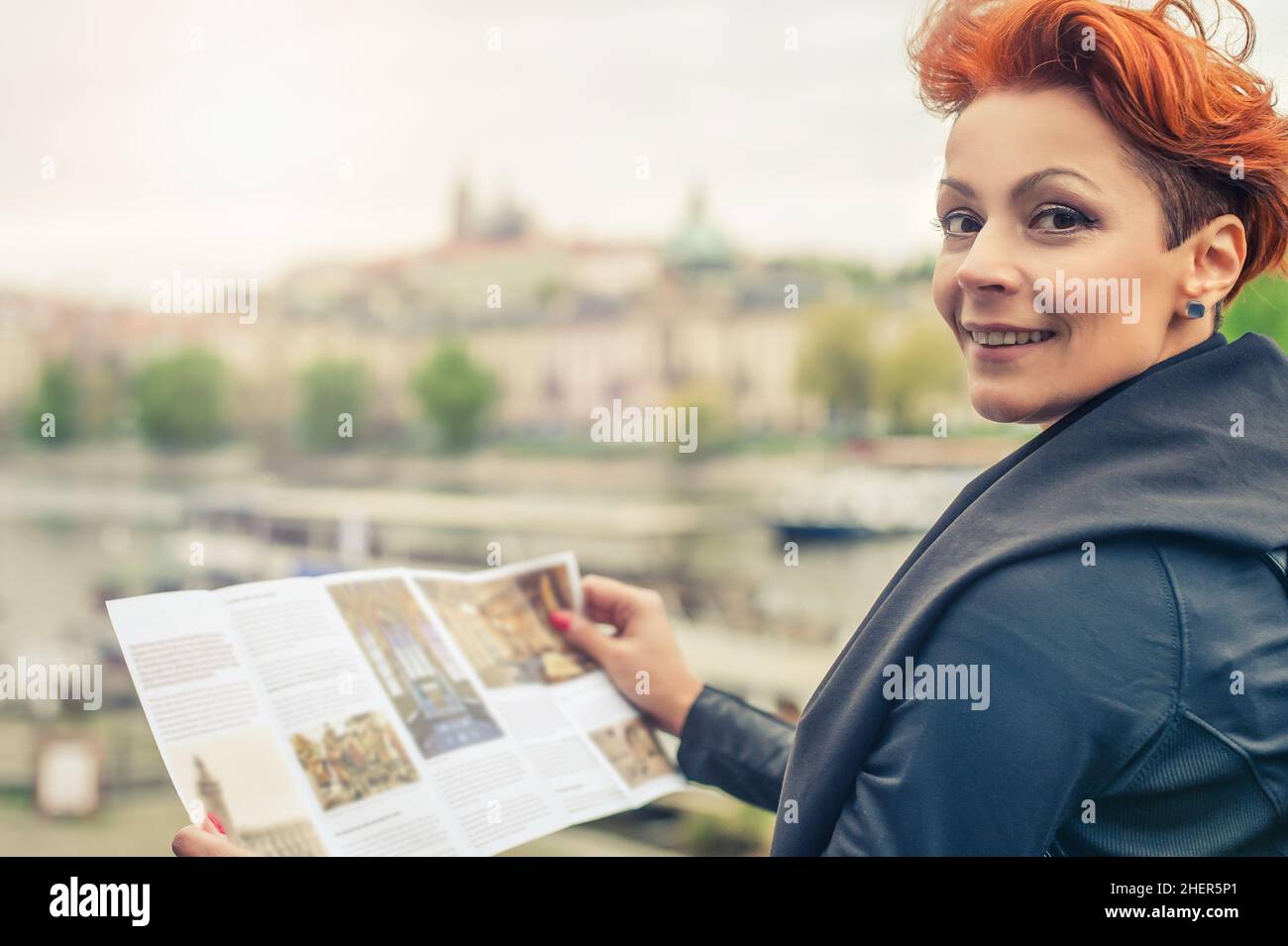 Woman Reading A Guide Female Tourist Reading Guide Book High Resolution Stock Photography and ...