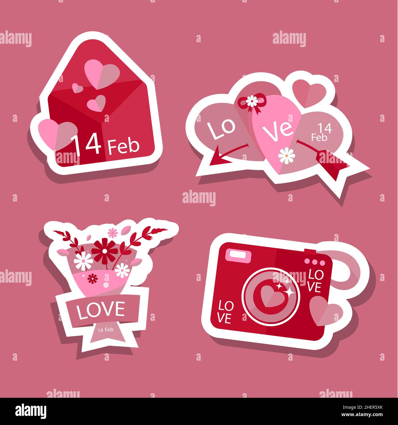 Flat valentines day stickers set Vector illustration Stock Vector Image ...