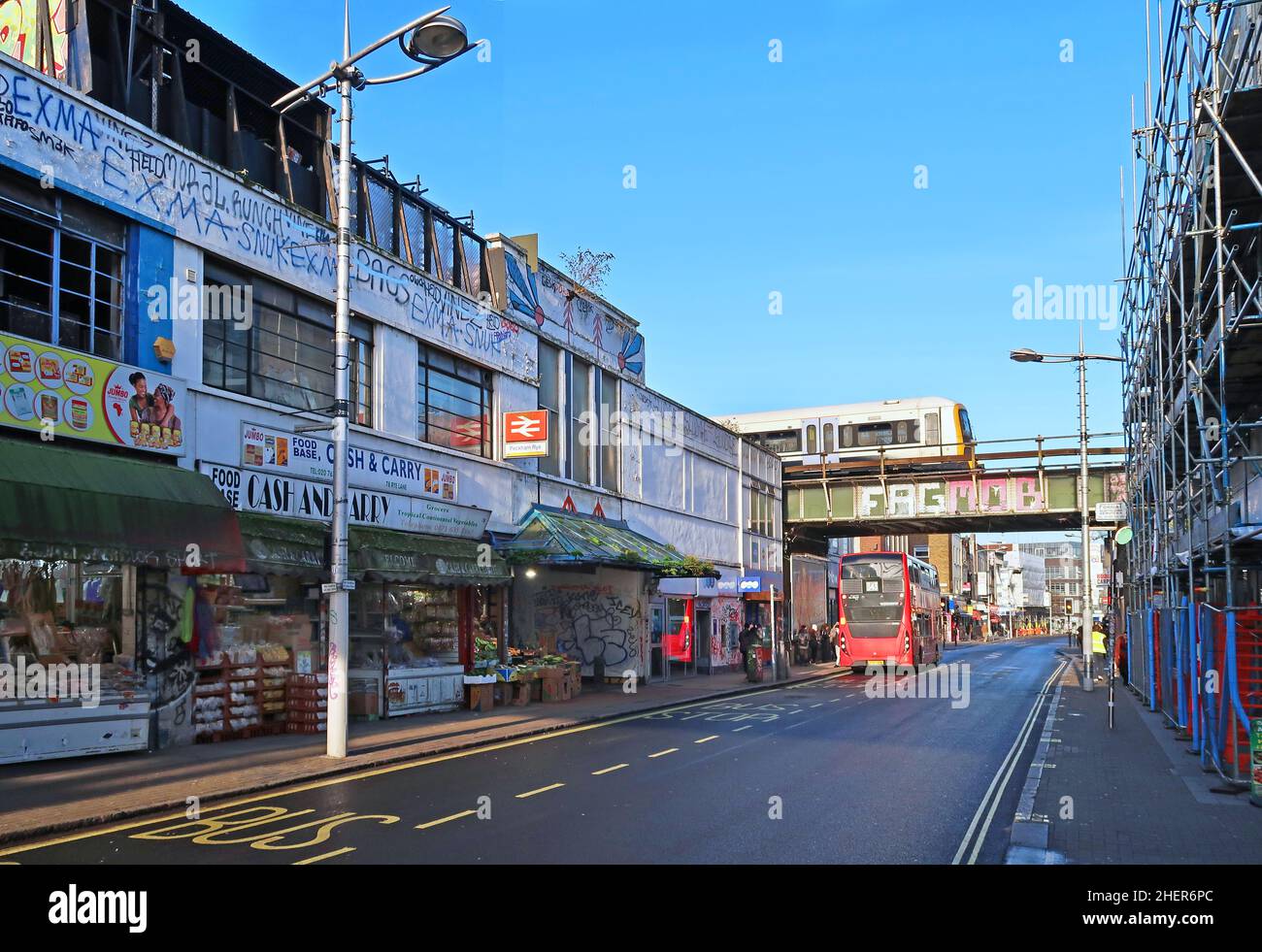 Entrance to Peckham Rye railway station on Rye Lane, south London, UK
