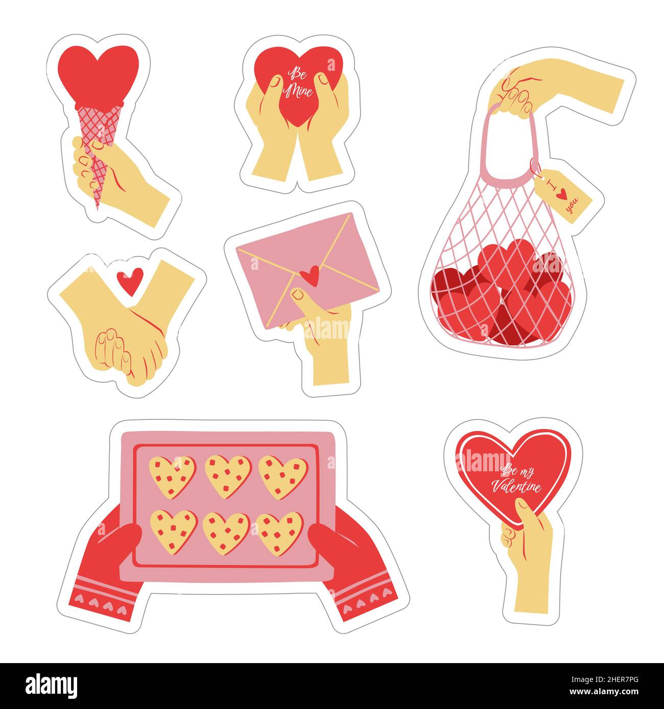 Flat valentines day stickers set Vector illustration Stock Vector Image ...