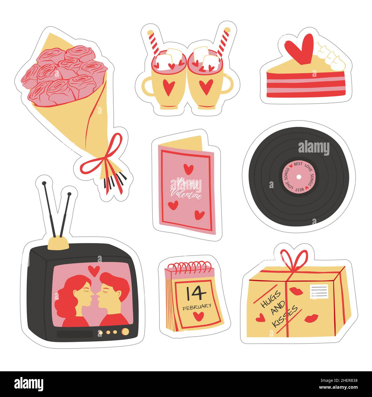 Flat valentines day stickers set Vector illustration Stock Vector Image ...