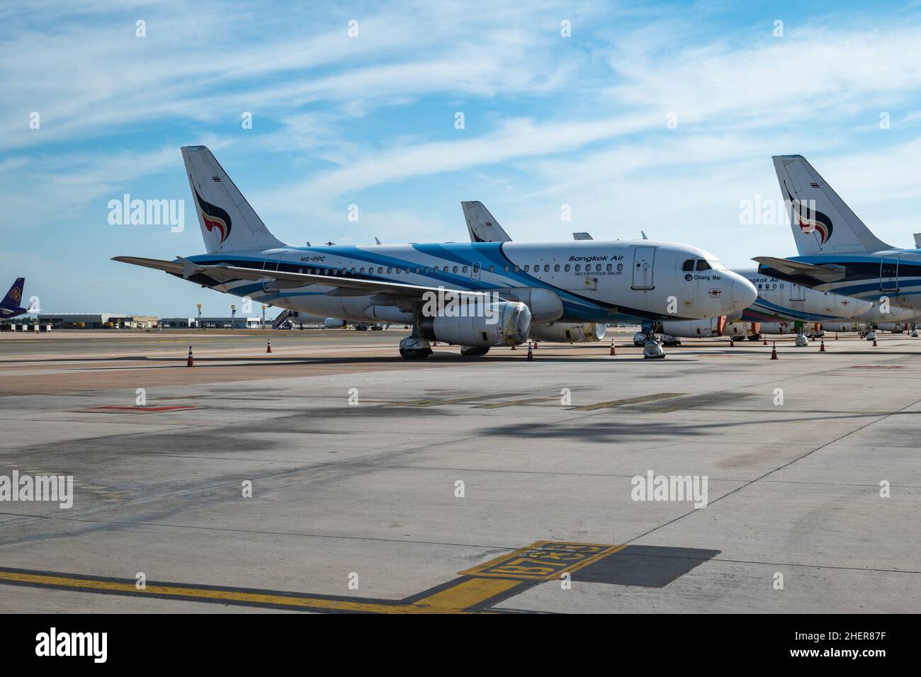 Bangkok, Thailand - January 2022: Bangkok Airways aircraft on runway of Bangkok Suvarnabhumi Airport. Stock Photo