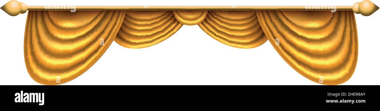 Golden pelmet. Luxury velvet curtains in realistic style Stock Vector