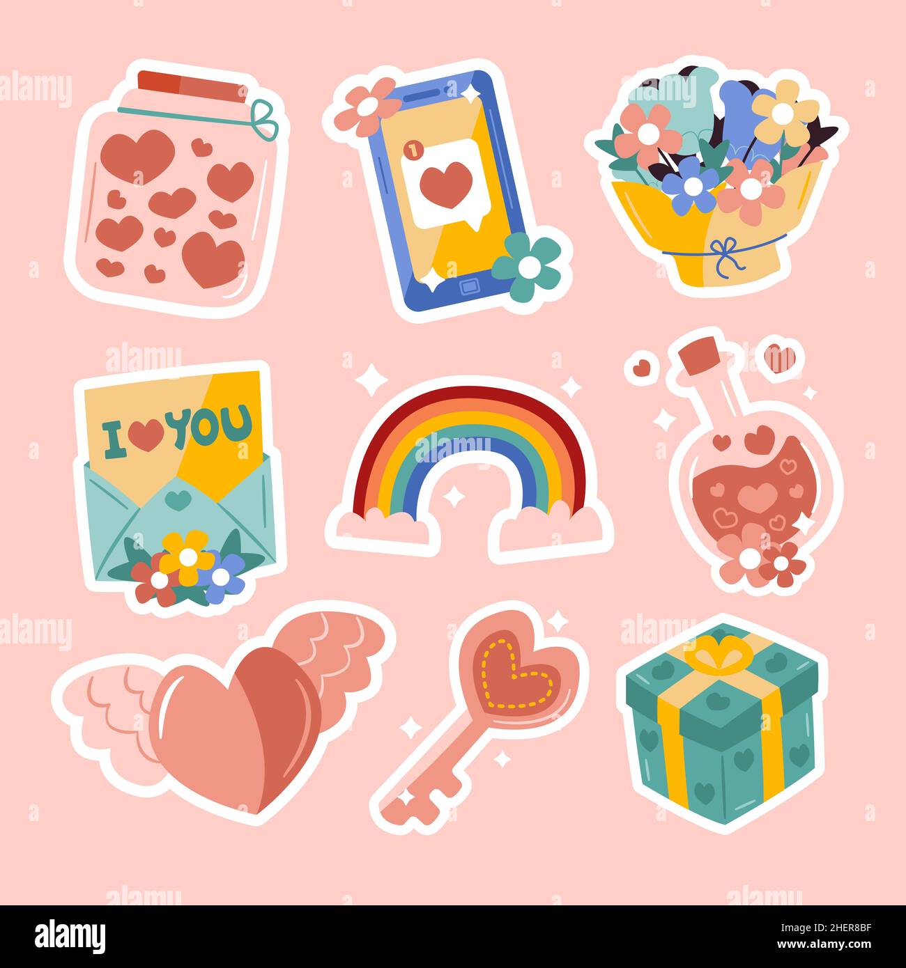 Flat valentines day stickers set Vector illustration Stock Vector Image ...