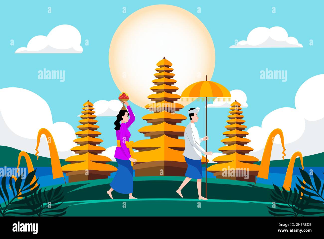 Flat nyepi illustration Vector illustration. Stock Vector