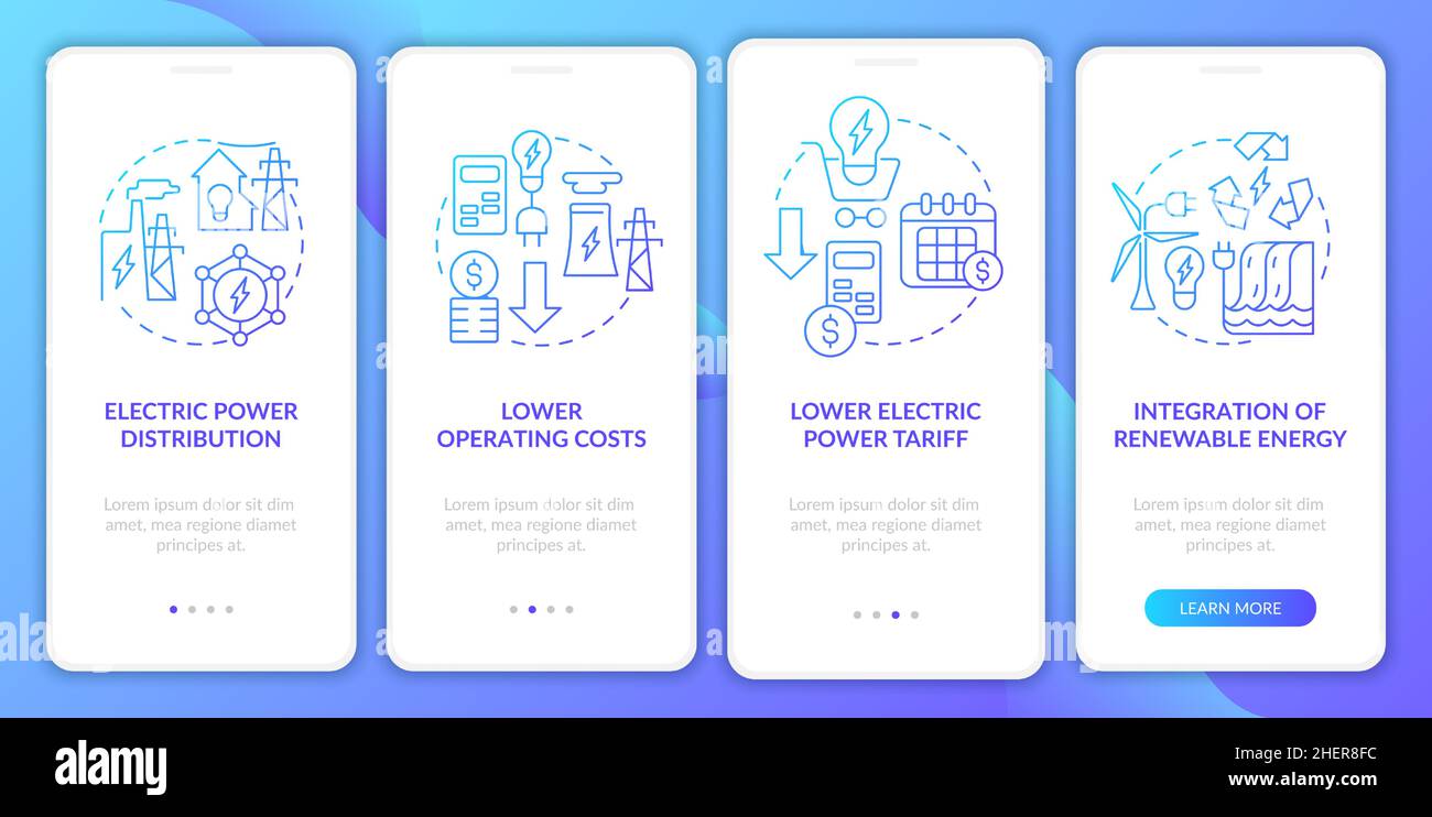 Smart grid providing blue gradient onboarding mobile app screen Stock ...