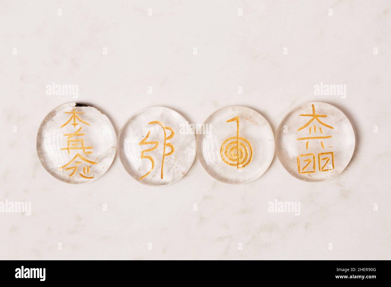 second level Reiki signs on rock crystal Stock Photo
