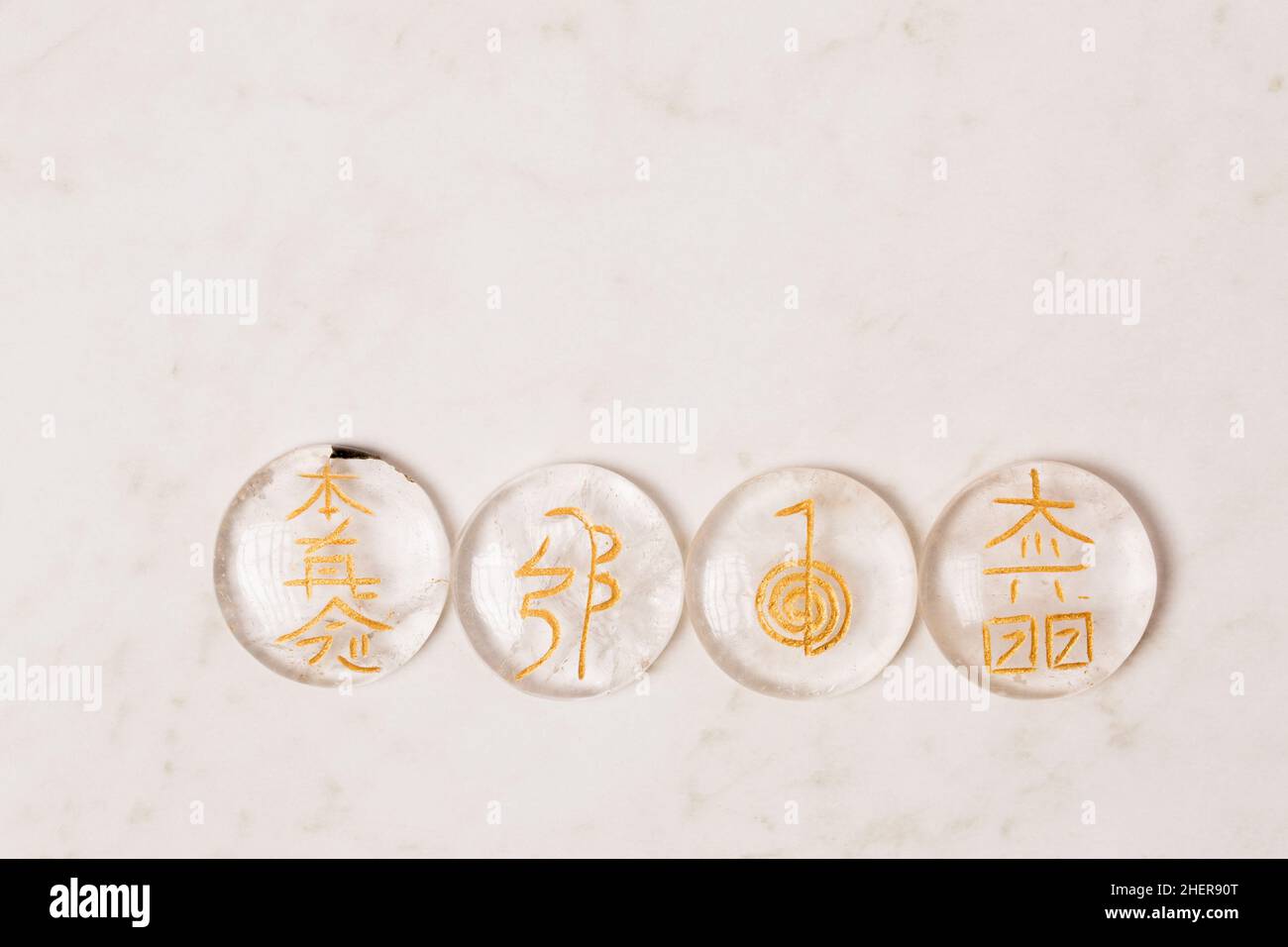 second level Reiki signs on rock crystal Stock Photo