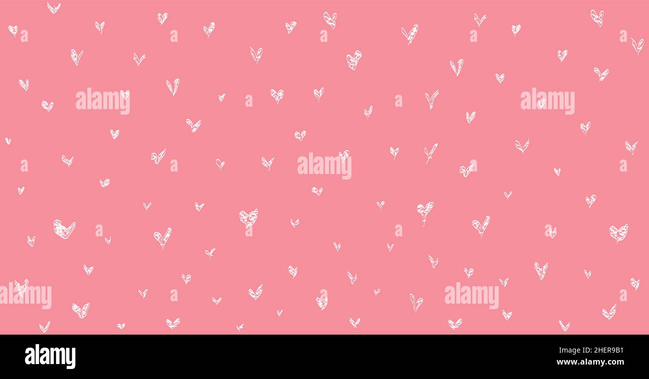 Panoramic pattern pink background with many white hearts - Vector illustration Stock Vector