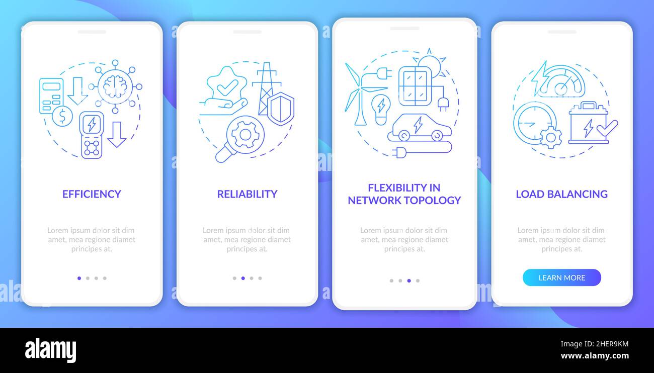 Smart grid features blue gradient onboarding mobile app screen Stock Vector