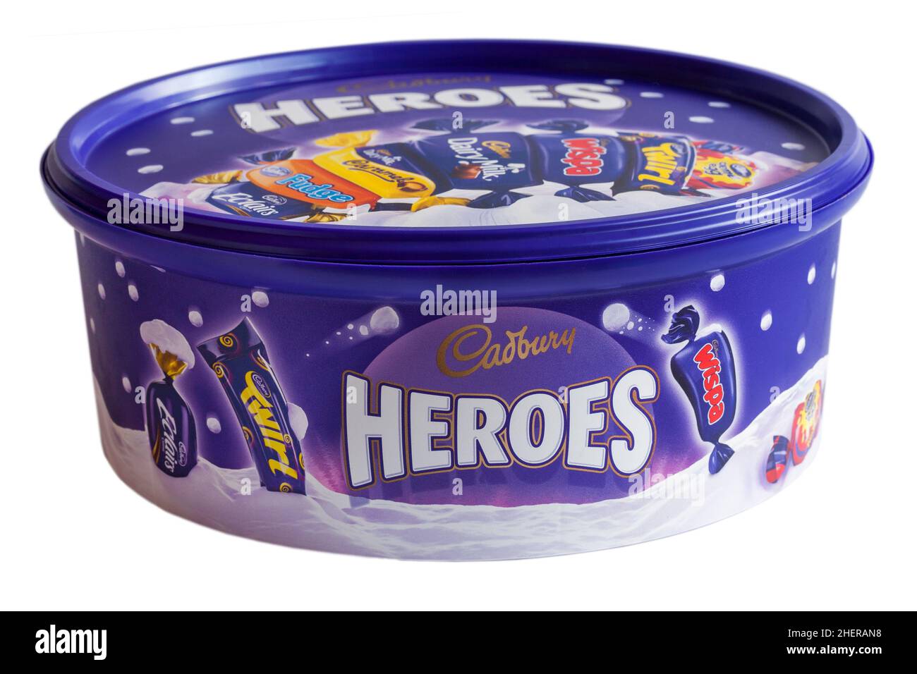 Tub of Heroes chocolates sweets isolated on white background Stock Photo