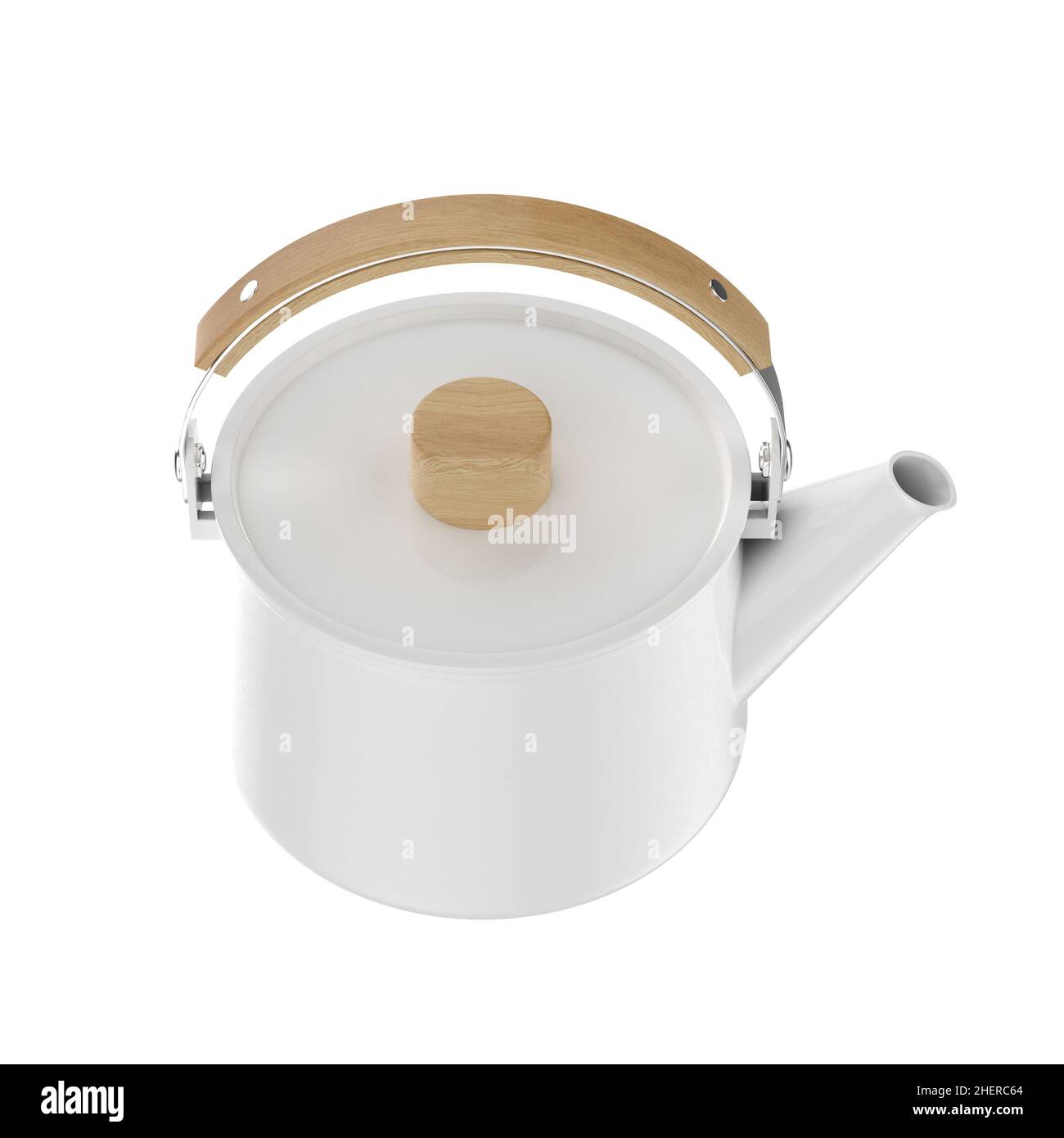 White ceramic with wood handle 3D rendering Stock Photo