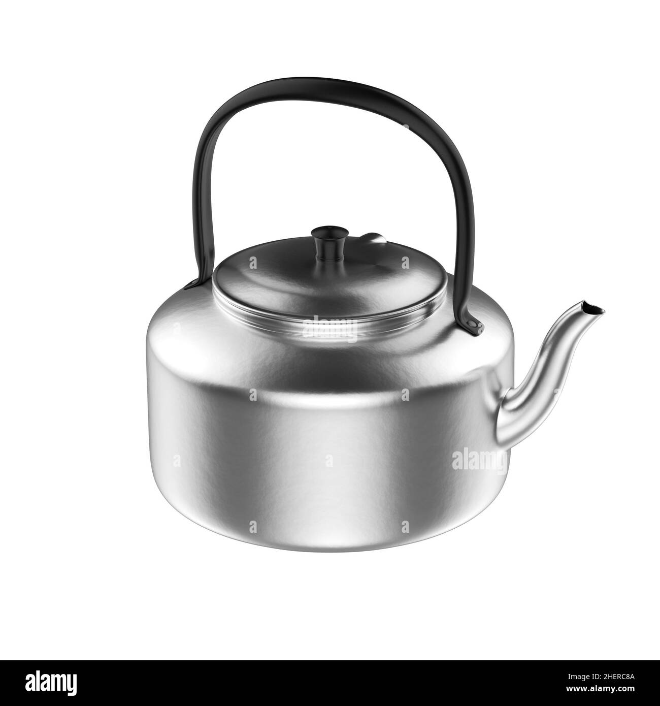 Metal thai style kettle with black handle 3D rendering Stock Photo