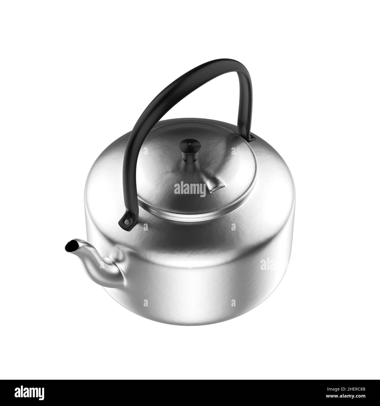 Metal thai style kettle with black handle 3D rendering Stock Photo