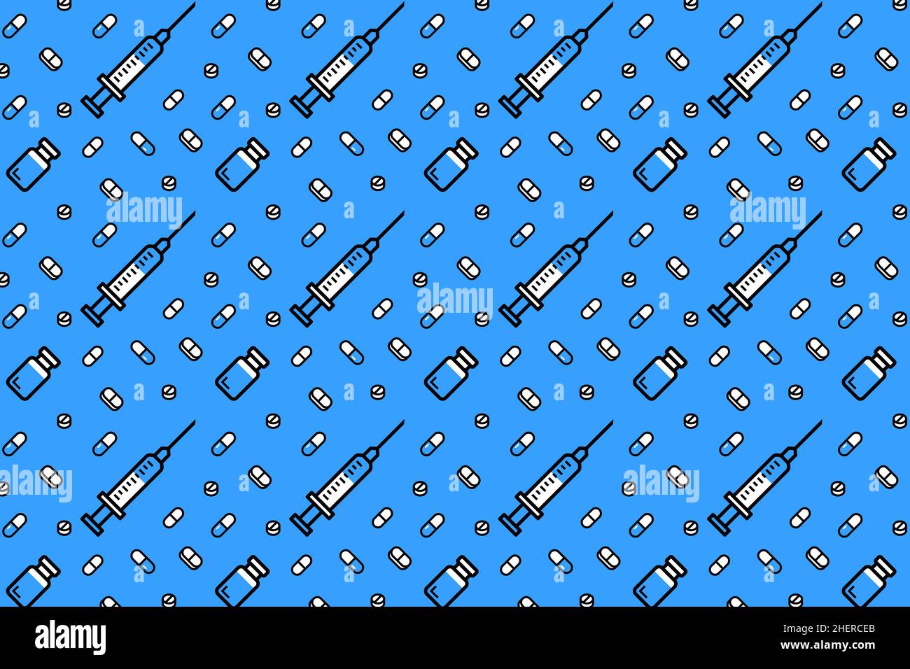 Syringe and vial, pills, vitamins seamless pattern Stock Vector