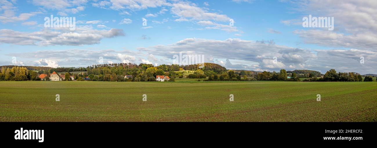 rural landscape with fields in the Lippe Region at Horn, village of Fromhausen, Germany Stock Photo