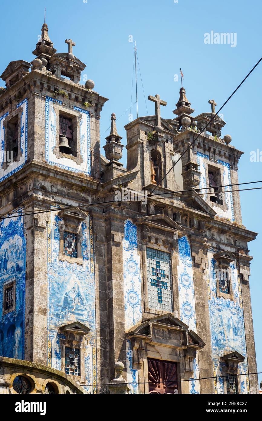 Facade of a big Azulejo church in the city of Porto, Portugal Stock Photo