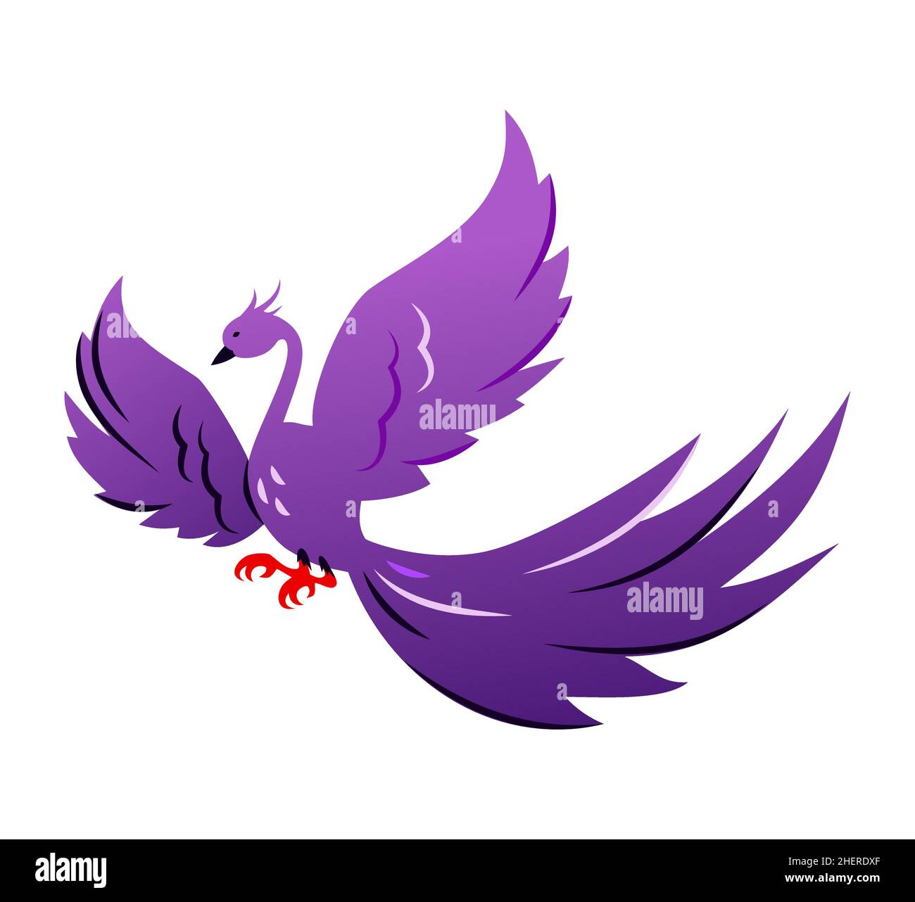 Firebird - modern flat design single isolated object. Neat detailed image of fabulous, mythical creature. Beautiful purple bird with huge wings and ta Stock Vector