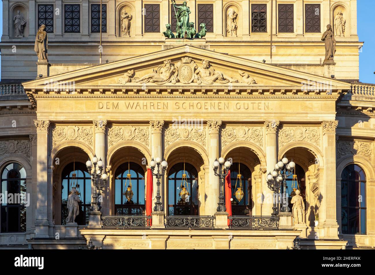 Facade of opera house „Alte Oper Frankfurt“ (old opera) with ...
