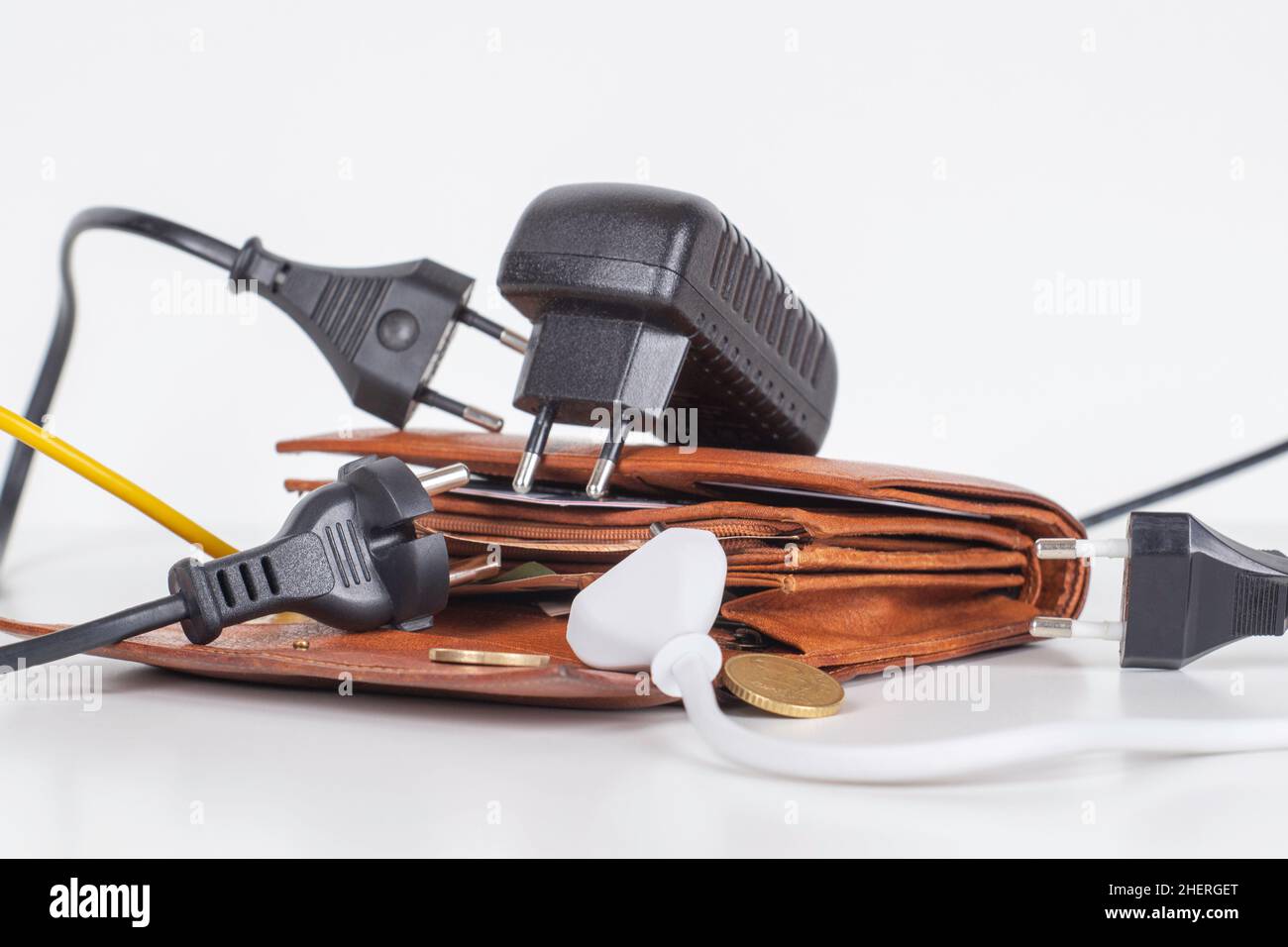 Electric power supply power cords cable with plugs plugged in open