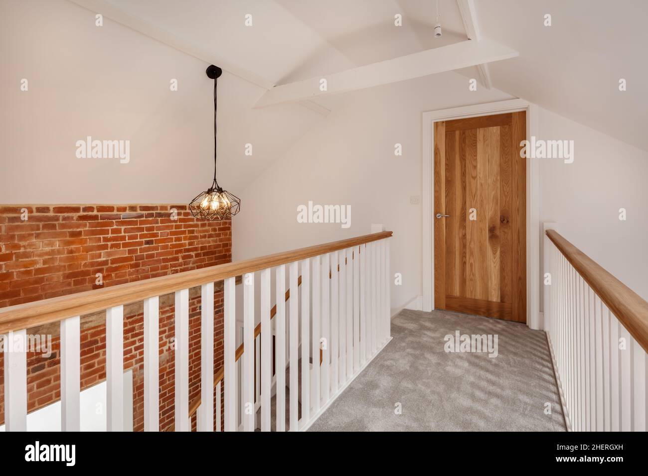 Cowlinge, Suffolk, England - 9 April 2019: First floor landing at the ...