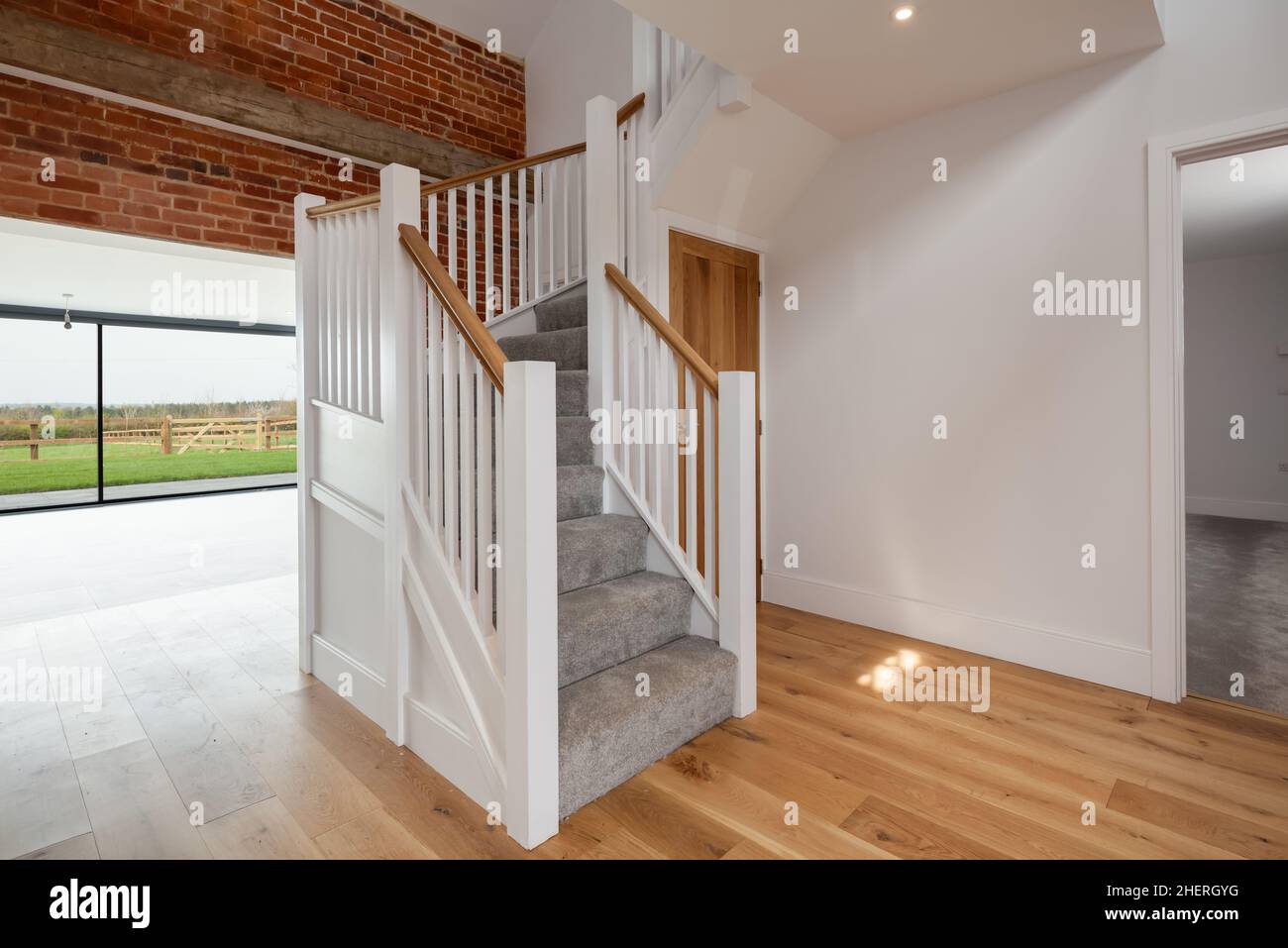 Cowlinge, Suffolk, England - 9 April 2019: Entrance and reception hall ...