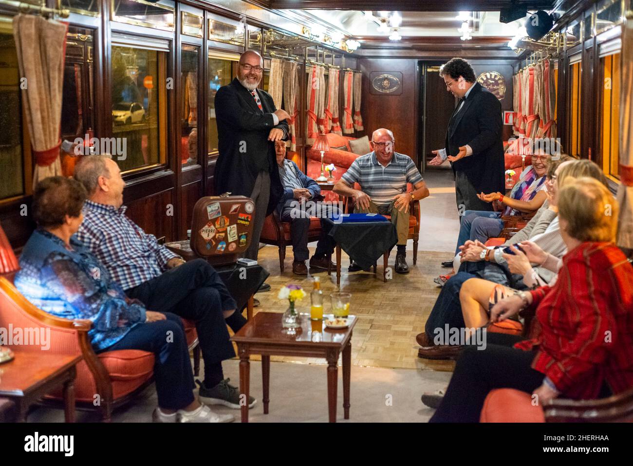 Magic tricks show inside AlAndalus luxury train travelling around