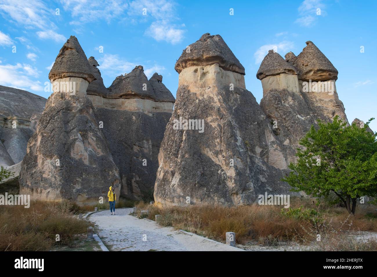 Pasabag Valley or Monks Valley and fairy chimneys in Zelve Open Air Museum, Cappadocia, Turkey - October, 2021. Fairy chimneys in Cappadocia. Stock Photo