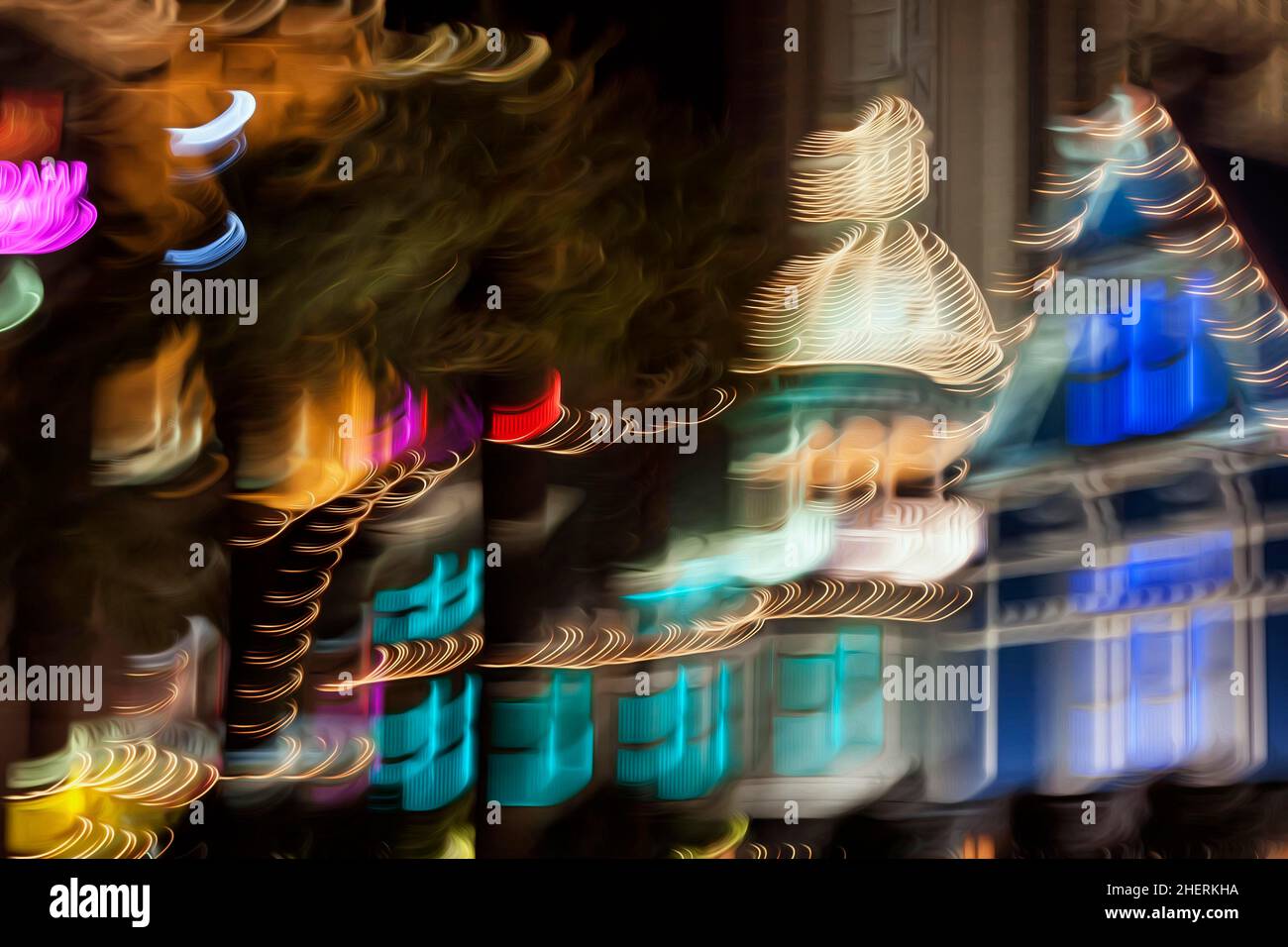 Colourful lights, neon lights on the Las Vegas Strip, wipe effect, Las Vegas, Nevada, USA Stock