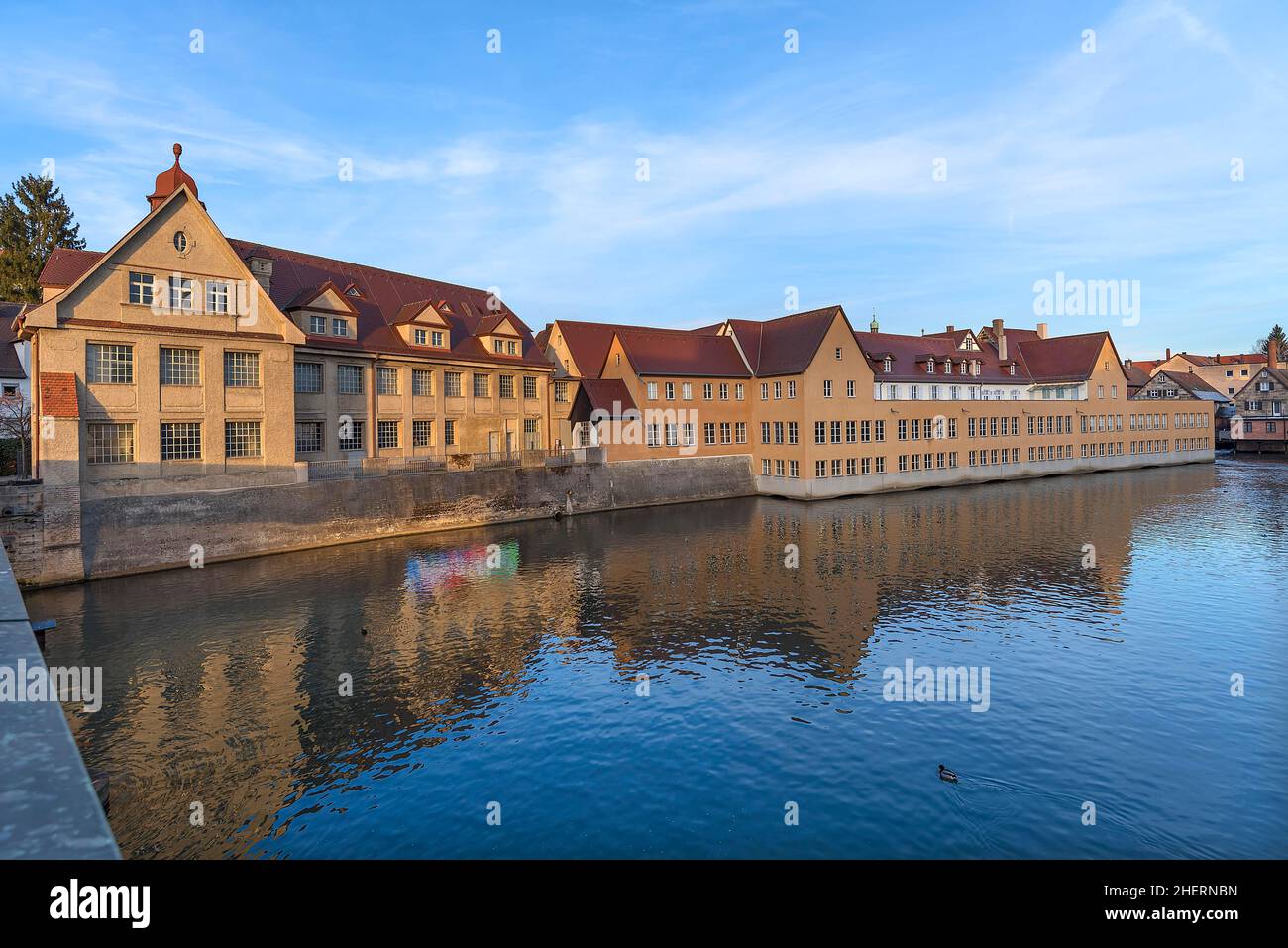 Former valve factory on the Pegnitz in the evening light, now an industrial museum, Lauf an der Pegnitz, Middle Franconia, Bavaria, Germany Stock Photo