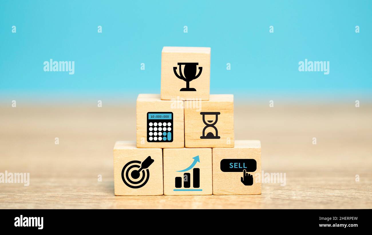 Setting goals for your organization's business through SMART Goal principles, specific, measurable, achievable, realistic, within a time frame. Stock Photo