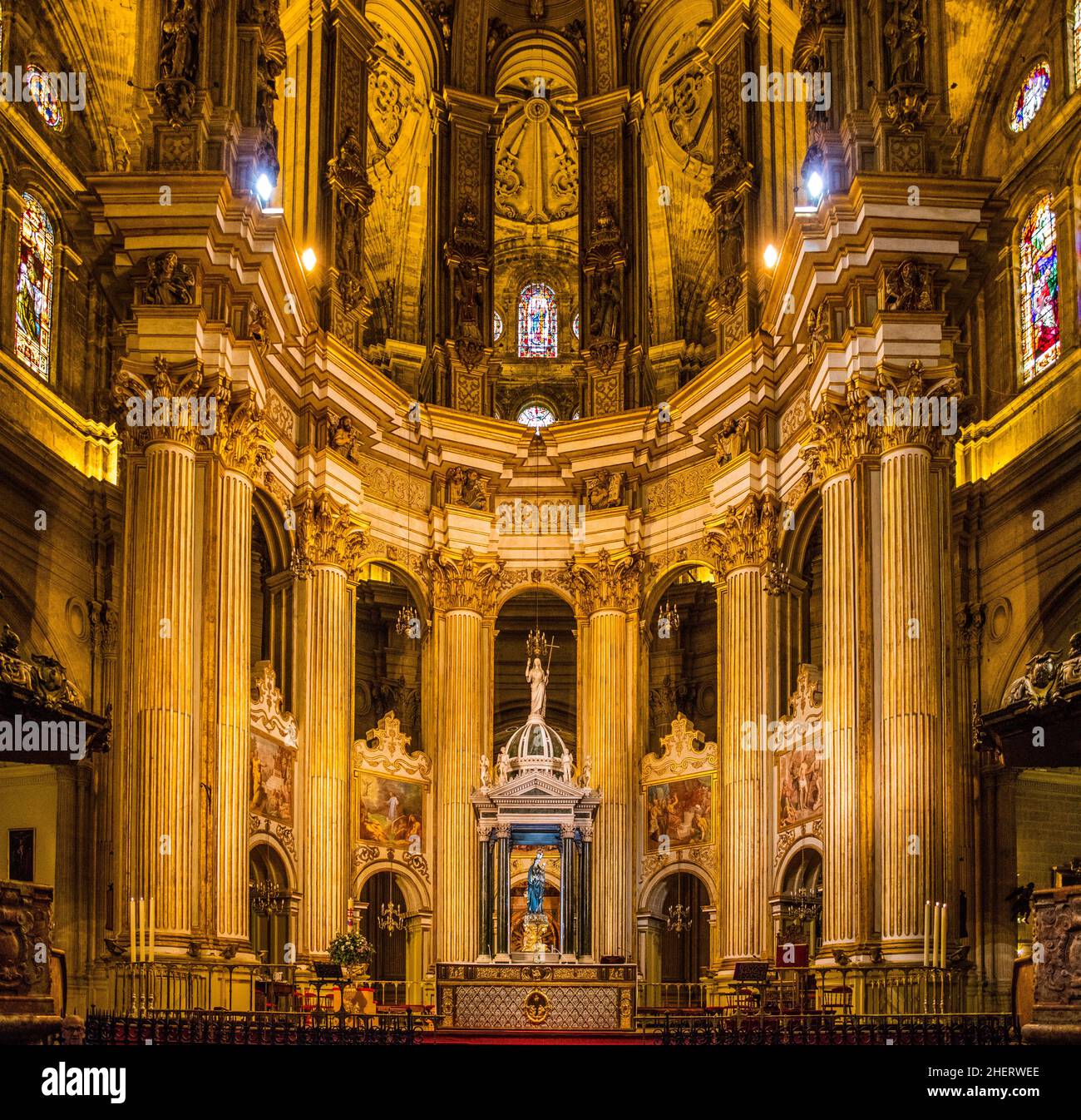 Main Altar, Santa Iglesia Cathedral, Catedral Basilica de la Encarnacion, Malaga, Malaga, Andalusia, Spain Stock Photo