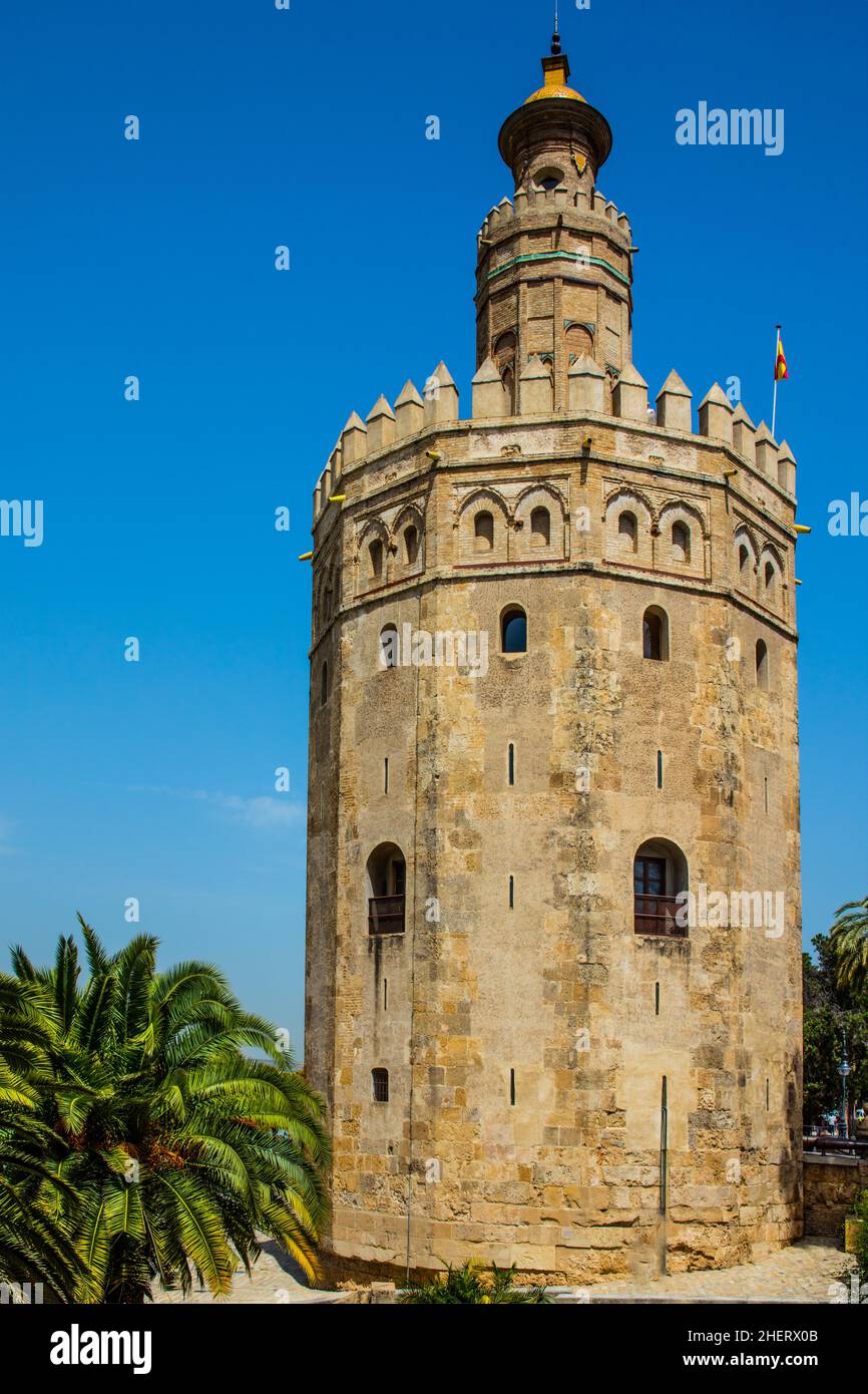 Torre Oro, Tower of Gold, Almohad Art, Seville, Seville, Andalusia, Spain Stock Photo