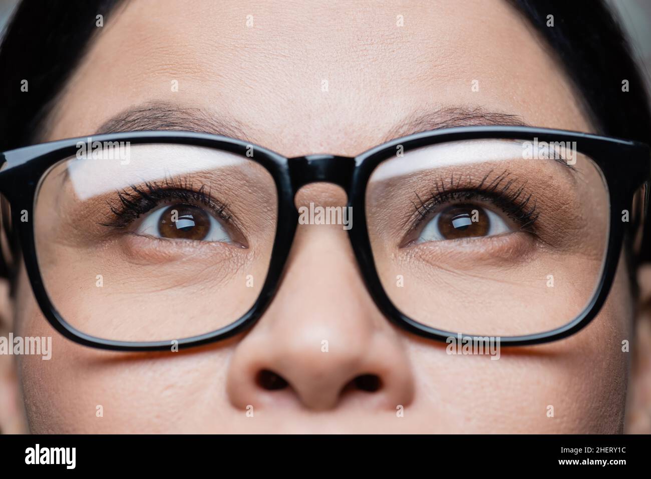 cropped view of asian woman in eyeglasses, eye care concept Stock Photo