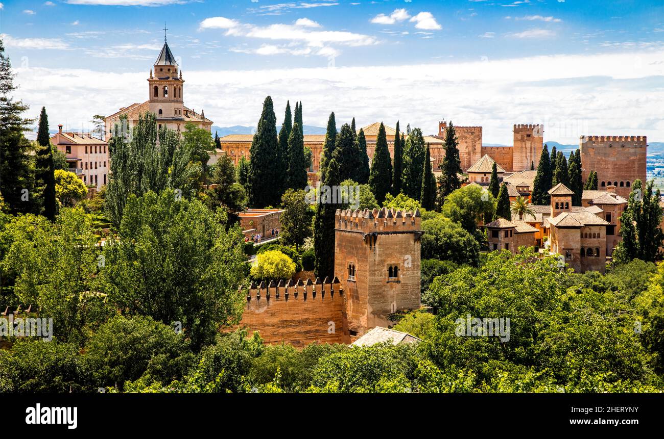 View of Alhambra with Alcazaba, Granada, Granada, Andalusia, Spain Stock Photo